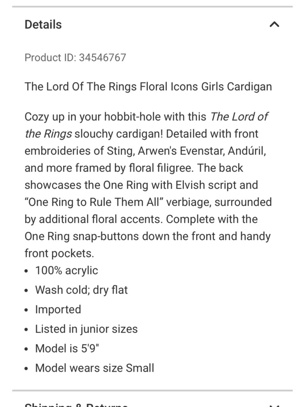 New Hot Topic Lord of The Rings Floral Icons Girl Cardigan - Picture 15 of 15